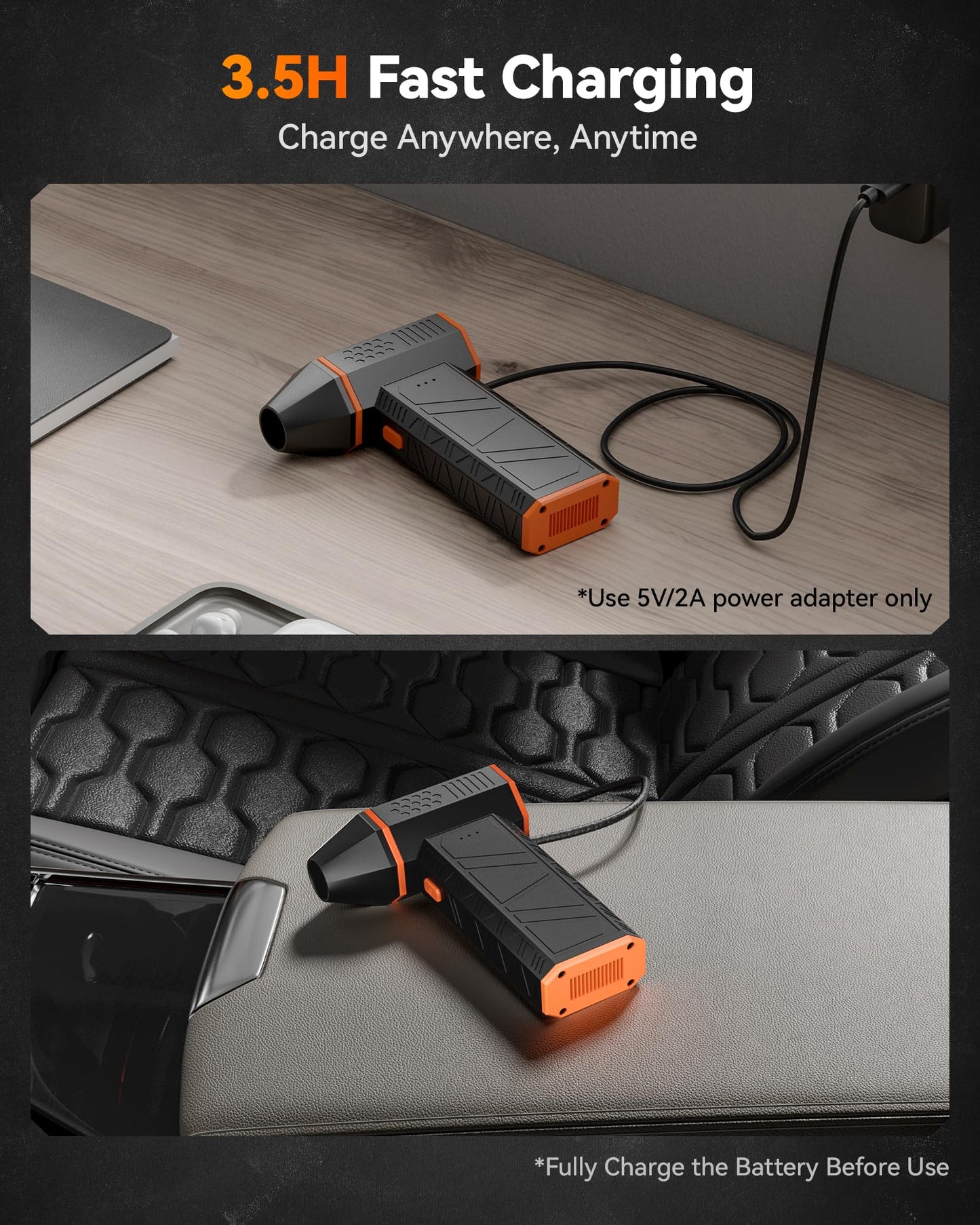 WOLFBOX MegaFlow 50 Electric Air Duster-110000RPM Super Power Cordless Air Duster, 3-Gang einstellbare Mini-Gebläse mit Akku, Staubbläser für Computer, Tastatur, Haus, Outdoor und Auto