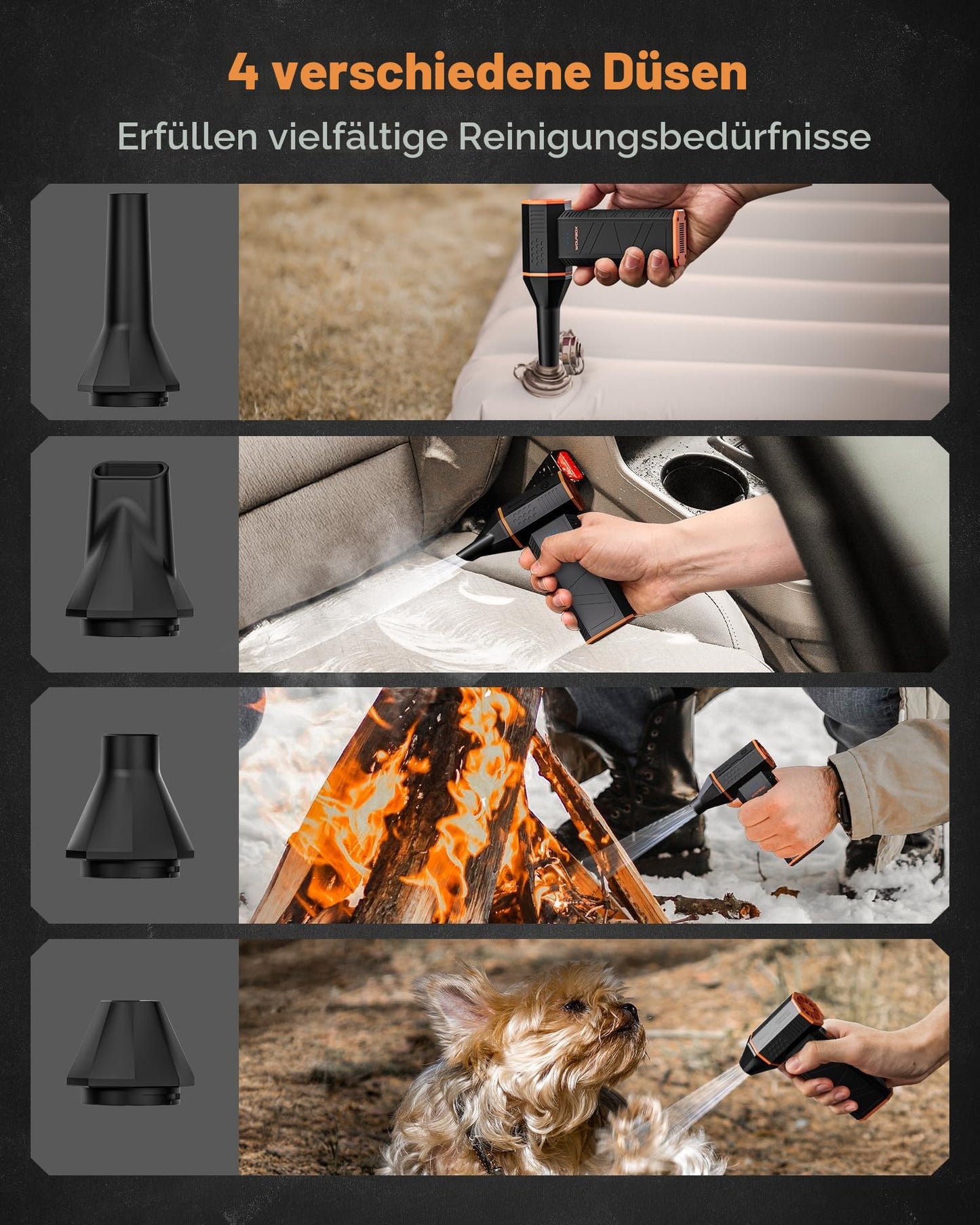 WOLFBOX MegaFlow 50 Electric Air Duster-110000RPM Super Power Cordless Air Duster, 3-Gang einstellbare Mini-Gebläse mit Akku, Staubbläser für Computer, Tastatur, Haus, Outdoor und Auto